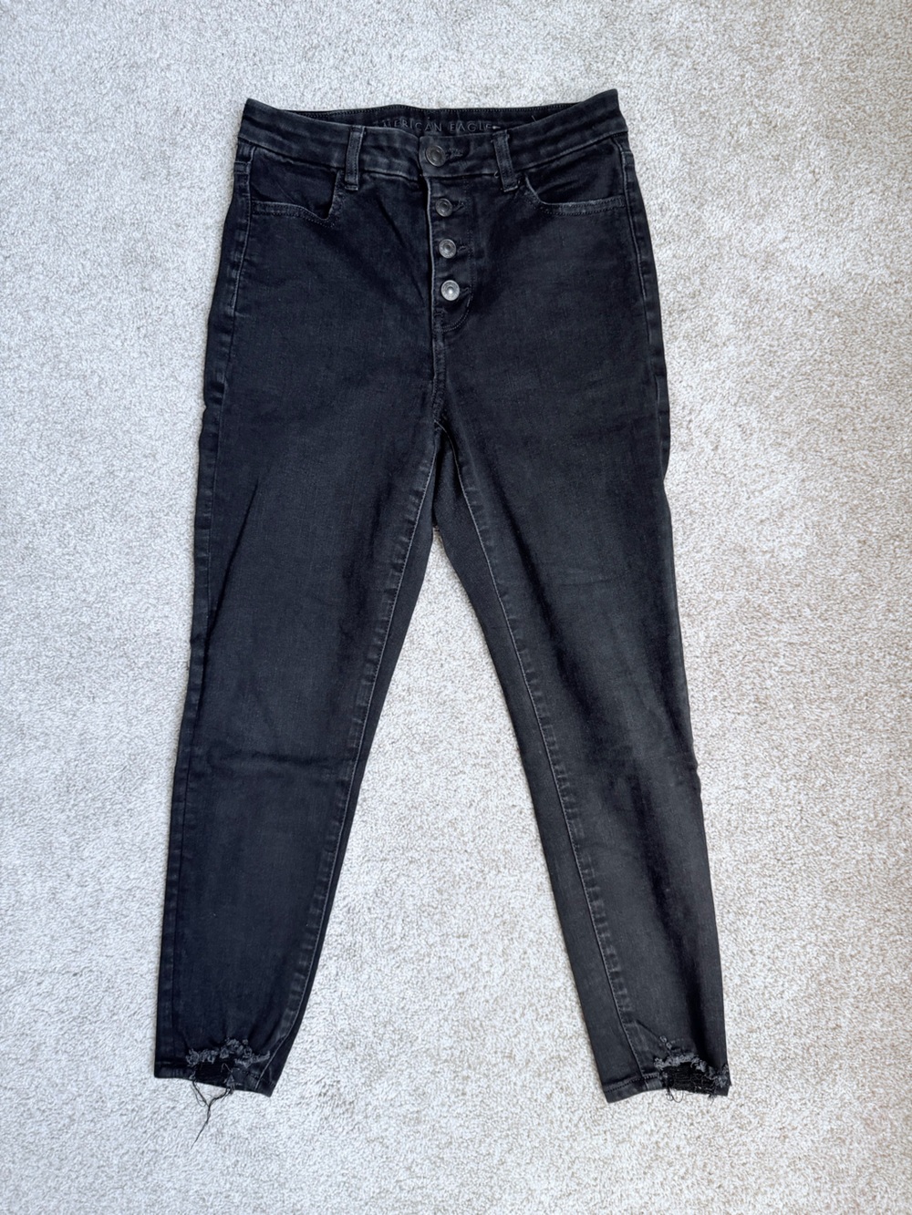 American Eagle Outfitters Black High-Rise Button-Fly Skinny Jeans